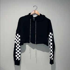 Wild Fable Black & White Cropped Checkered Women's Hoodie